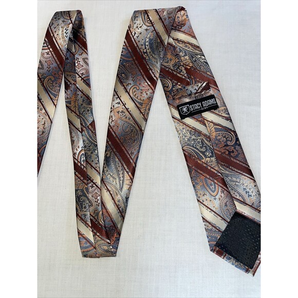 Stacy Adams Dress Tie Men’s Size 57” Brown Paisley 100% Microfiber Designer - Picture 10 of 12